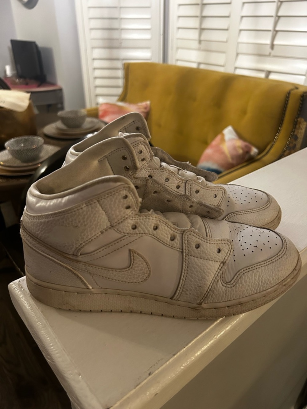 Nike White/Cream High-Top Leather Sneakers